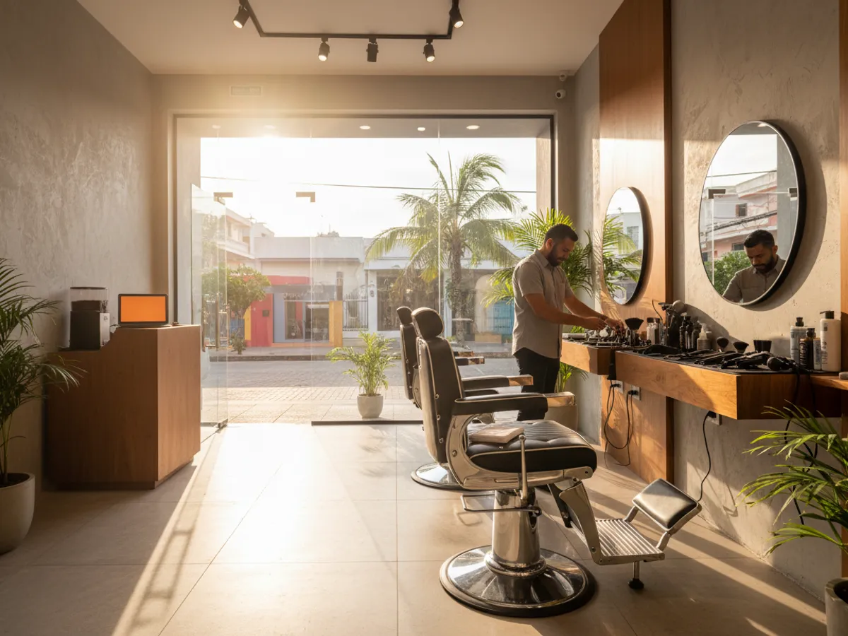 Barbería abriendo por la mañana con luz natural