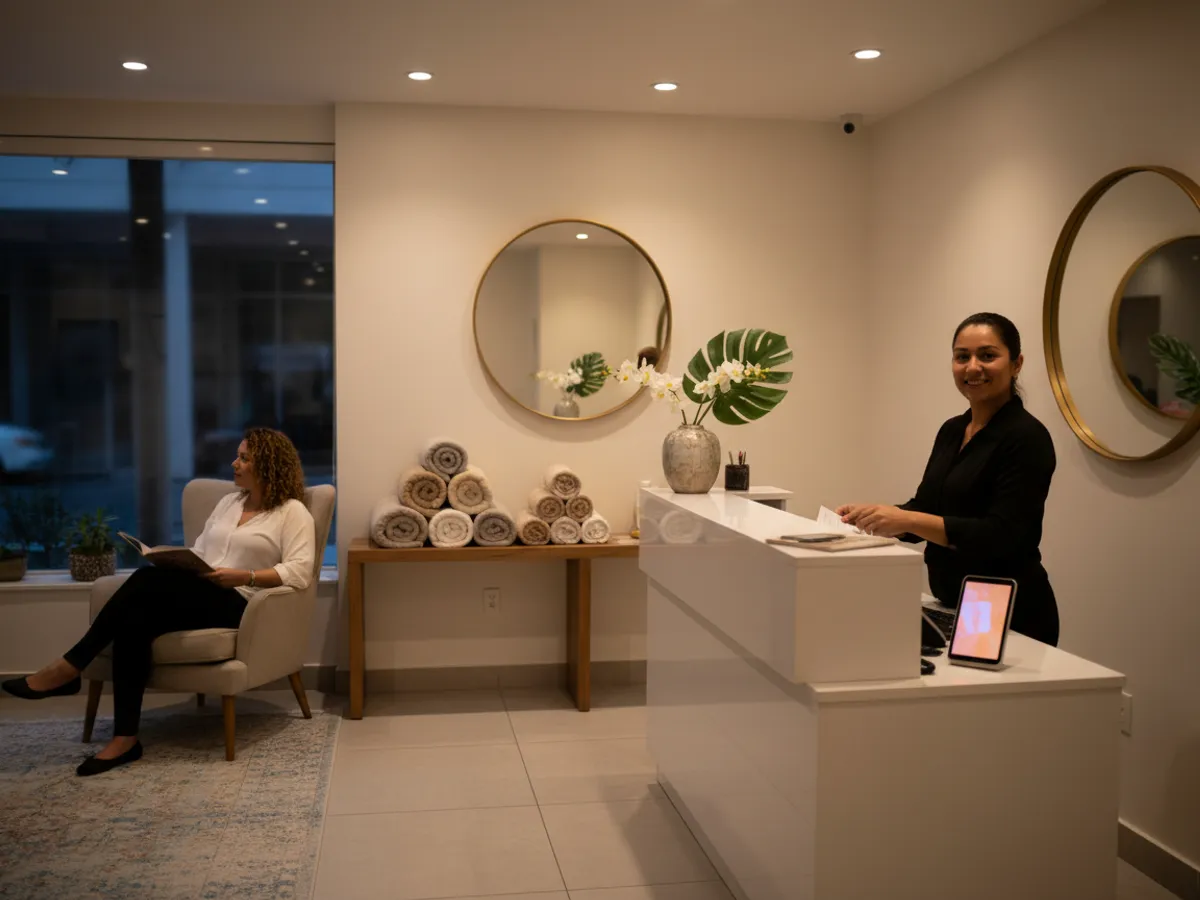 Recepción de un salón de belleza al final del día