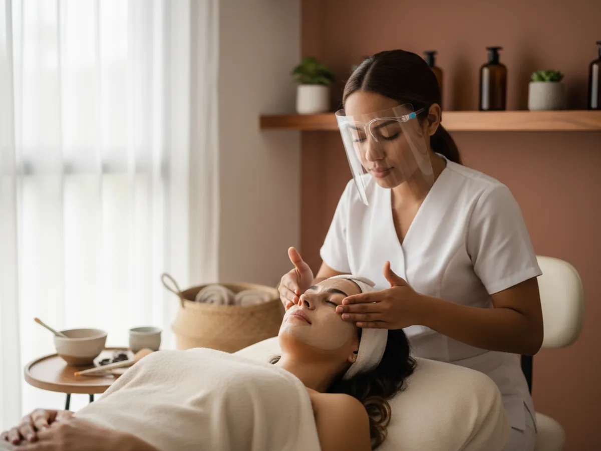 Terapeuta de spa haciendo un tratamiento facial